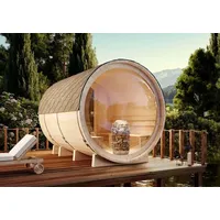 FinnTherm Comfort Set Fasssauna Panorama Fasssauna 2 Sitzbänke aus