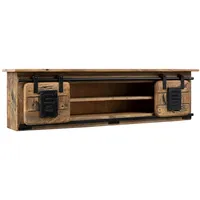 MASSIVMOEBEL24.DE Railway Wandregal 130x25x35 Mango mit 2-türig Zwischenboden, Farbe:Natur