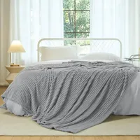 Woltu Kuscheldecke Flanell warm 220x240cm, Fleecedecke mit Streifenmuster Grau
