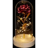 Relaxdays Ewige Rose im Glas, mit LED-Beleuchtung, Kunstrose als
