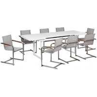 Beliani Gartenmöbel-Set, Weiß, Beige, Silber, Metall, Gartenmöbel, Gartenmöbel-Sets