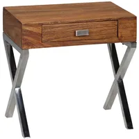 KADIMA DESIGN Sheesham-Holz Nachtkonsole, Landhausmöbel mit Chrombeinen - Stilvoll
