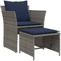 VidaXL Gartenstuhl mit Fußhocker Grau Poly Rattan