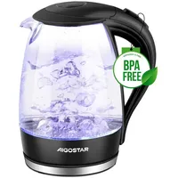 Aigostar Wasserkocher Glas mit Kalkfilter, Glaswasserkocher LED-Beleuchtung, 100% BPA