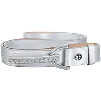 Silbergift Ledergürtel, Metallic-Look, mit Strass-Steinen besetzt, Logo-Pin, grau