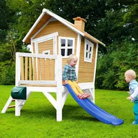 Axi Robin Spielhaus Braun - Weiß mit Blauer Rutsche
