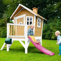 Axi Robin Spielhaus Braun - Weiß mit Lila Rutsche