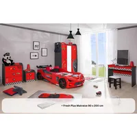 Aileenstore Kinderzimmer komplett Set Autobett Rio 5 teilig Rot