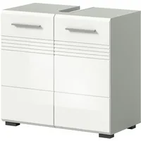 Inn.furn Waschbeckenunterschrank Weiß Hochglanz Grau, 60 cm, Carlo