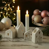 MARELIDA Stabkerzenhalter 4 Adventshäuschen Herzen Kerzenständer Adventszahlen