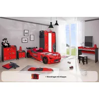 Aileenstore Kinderzimmer komplett Set Autobett Rio 5 teilig Rot