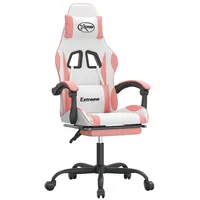 VidaXL Gaming-Stuhl mit Fußstütze Drehbar Weiß Rosa Kunstleder