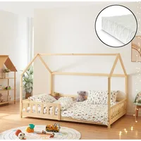 [en.casa] Hausbett Hesel mit Matratze Rausfallschutz 140x200cm Holzoptik