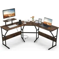 Costway Schreibtisch L-Form, Gaming Computertisch Rustikales Braun