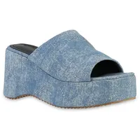 VAN HILL Damen Plateau Sandaletten in Blau Denim