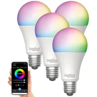Luminea Home Control 4er-Set WLAN-LED-Lampen, E27, Matter-kompatibel, RGB, CCT,