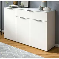 Inn.furn Kommode weiß mit Glasauflage Sideboard 135 cm Soft-Close-Funktion