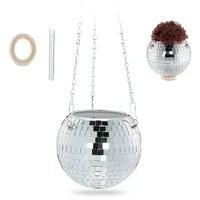 Relaxdays hängender Discokugel Pflanzentopf, - silber