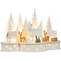 Hi Haushalt International Beleuchtete LED Weihnachtsstadt mit Rentieren Weihnachtsdeko