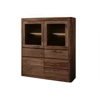 Massivmoebel24 Highboard Glastüren Massivholz kleine Vitrine Holz massiv Sheesham