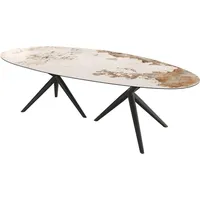 DeLife Esstisch Edge Oval 280x130 Keramik Minas Melange Weiß-Beige