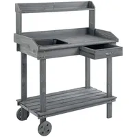 Outsunny Pflanztisch mit Schublade 2 Stufen waschbecken Rollen Tannenholz