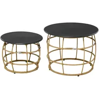 Outsunny Beistelltisch 2er-Set Rattan Beistelltisch-Set Stahl, PE-Rattan