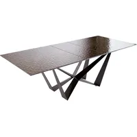 DeLife Esstisch Edge, Reliefglas Rauchschwarz 3D-Design 180-220x100 Spider Flachstahl