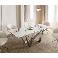 DeLife Esstisch Edge 180-220x100 Keramik Calacatta Luxe Weiß-Gold-Grau Spider
