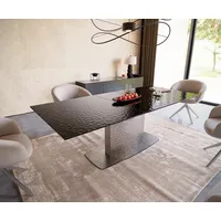 DeLife Esstisch Edge 180-220x100 Reliefglas Rauchschwarz 3D-Design Wave Edelstahl