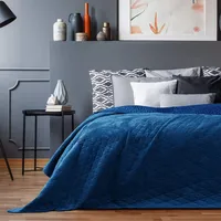 AmeliaHome Tagesdecke 200x220 cm blau Steppung Velvet Samt Laila