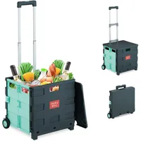 Relaxdays Einkaufstrolley, klappbar, Einkaufskorb mit Rollen, Deckel & Teleskopgriff,