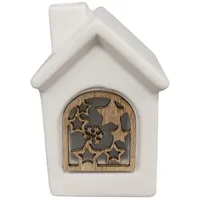 Hti-Living LED Keramikhaus mit Holzfenster Weiß