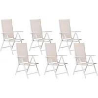 Beliani 6er Set Gartenstuhl Terrassenstuhl Balkonstuhl Hochlehner Aluminium Beige