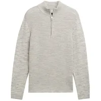 Tom Tailor Herren Troyer Pullover mit Wollanteil, weiß, Meliert,