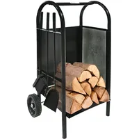 Trutzholm Kaminholzwagen mit Kaminbesteck 3-teilig Schaufel, Besen, Schürhaken, Kaminwagen
