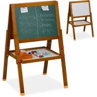Relaxdays Kinderstandtafel, mit Whiteboard Weiß,Dunkelbraun,Dunkelgrün