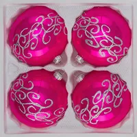 Navidacio Weihnachtsbaumkugel 4tlg. Glas-Weihnachtskugel Set 10cm Ø "Hochgl.-Pink-Silber-Ornamente"