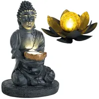 GLOBO 2er Set LED Solarleuchten, 1x Lotusblume 1x Buddha