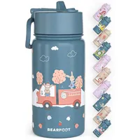 Bearfoot Trinkflasche Kinder Edelstahl mit Strohhalm - Thermosflasche 400ml