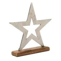 MARELIDA Dekostern aus Aluminium - Metallstern stehend - Mangoholzsockel