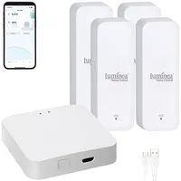 Luminea Home Control 4er-Set Temperatur- & Feuchtigkeits-Sensoren + WLAN-Gateway,