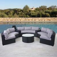 Mendler Luxus Poly-Rattan-Garnitur Savoie, Sitzgruppe Lounge-Set, XXL Sofa rund,