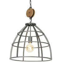 QAZQA Industrielle Hängelampe dunkelgrau mit Holz 47 cm -