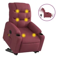VidaXL Elektrischer Massagesessel mit Aufstehhilfe Weinrot Stoff