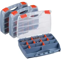 Relaxdays Sortierbox 3er Set, verschließbarer Werkzeugkasten, Kleinteilebox konfigurierbar, HBT