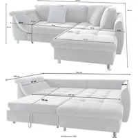 Luma-home Ecksofa mit Schlaffunktion und Bettkasten 250x190 cm, Wellenfedern,