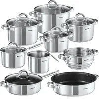 Tectake tectake® Kochtopfset Turin 15-tlg., Edelstahl, für Induktion geeignet,