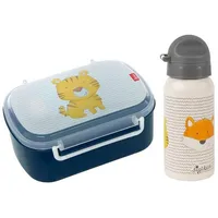 Sigikid Kindergarten-Set Trinkflasche & Brotdose Blau/Beige Tiger,Onesize