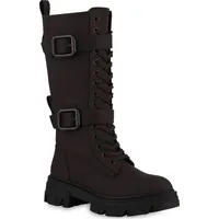 VAN HILL Damen Schnürstiefel Blockabsatz Schnallen Trendy Schuhe 840530